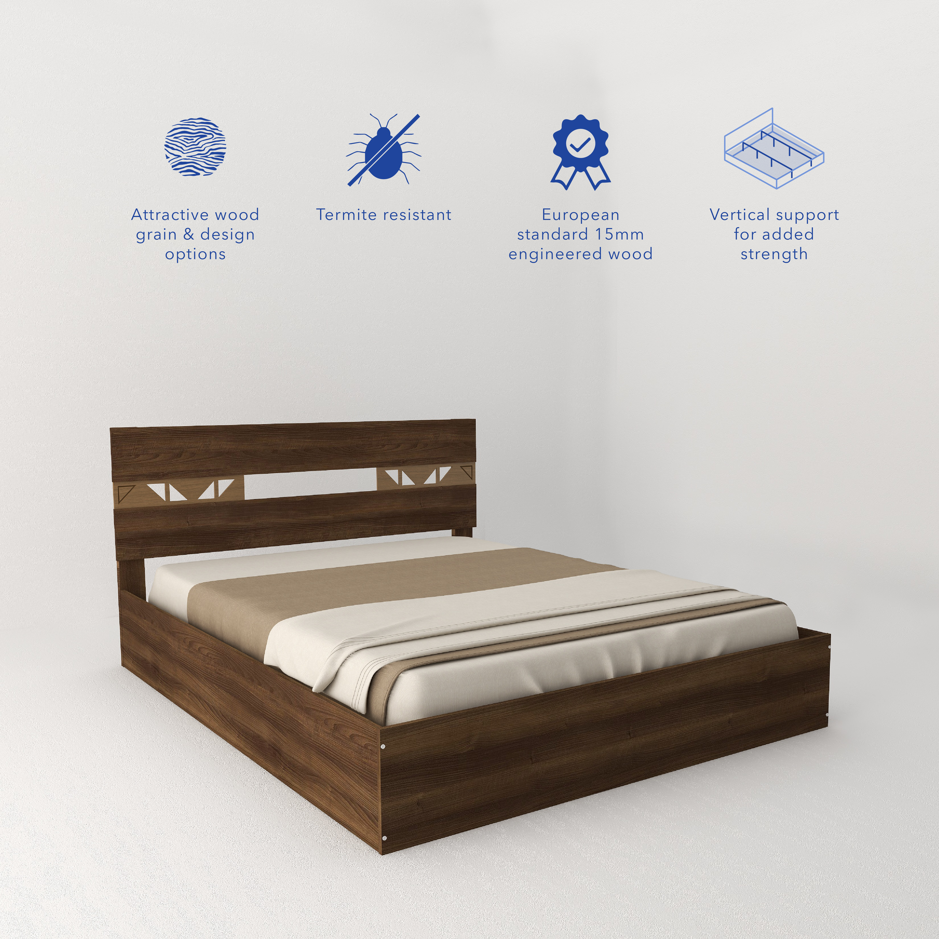 Salmacis Queen Bed – Solid Wood Walnut Finish