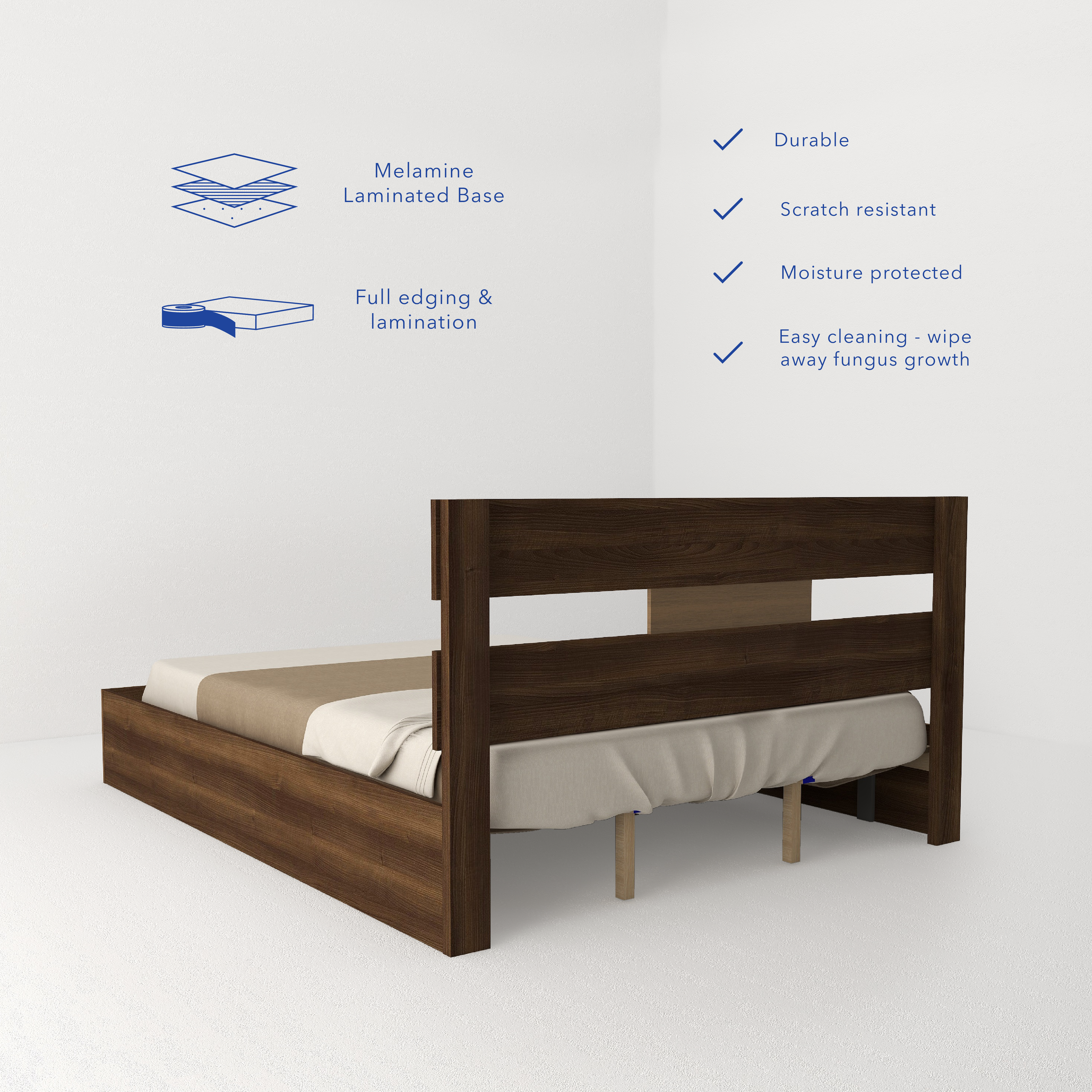 Salmacis Queen Bed – Solid Wood Walnut Finish