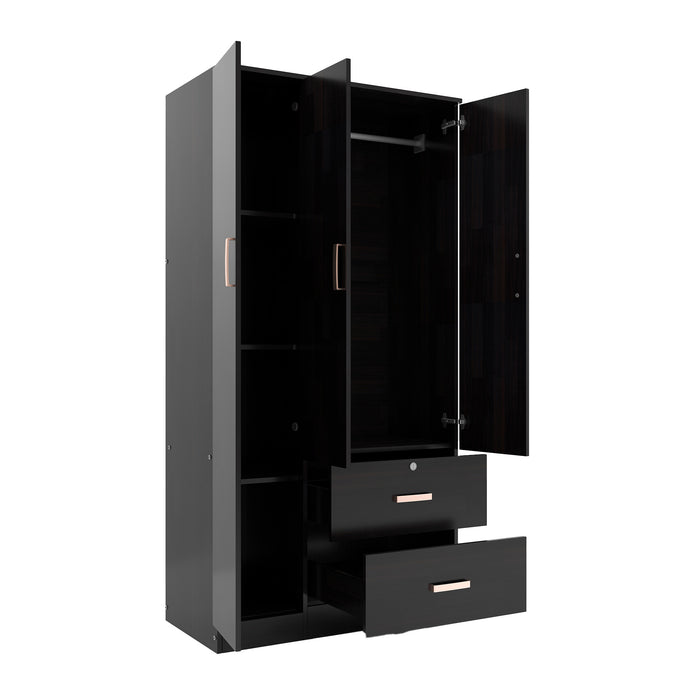 خزانة ملابس رين بثلاثة أبواب مصنوعة من الخشب الهندسي - غرفة نوم واسعة مع أرفف