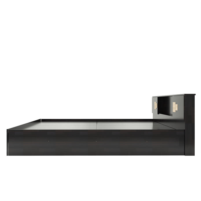 Kumiko Bed with Non-Woven Box Storage – Engineered Wood, Walnut Finish