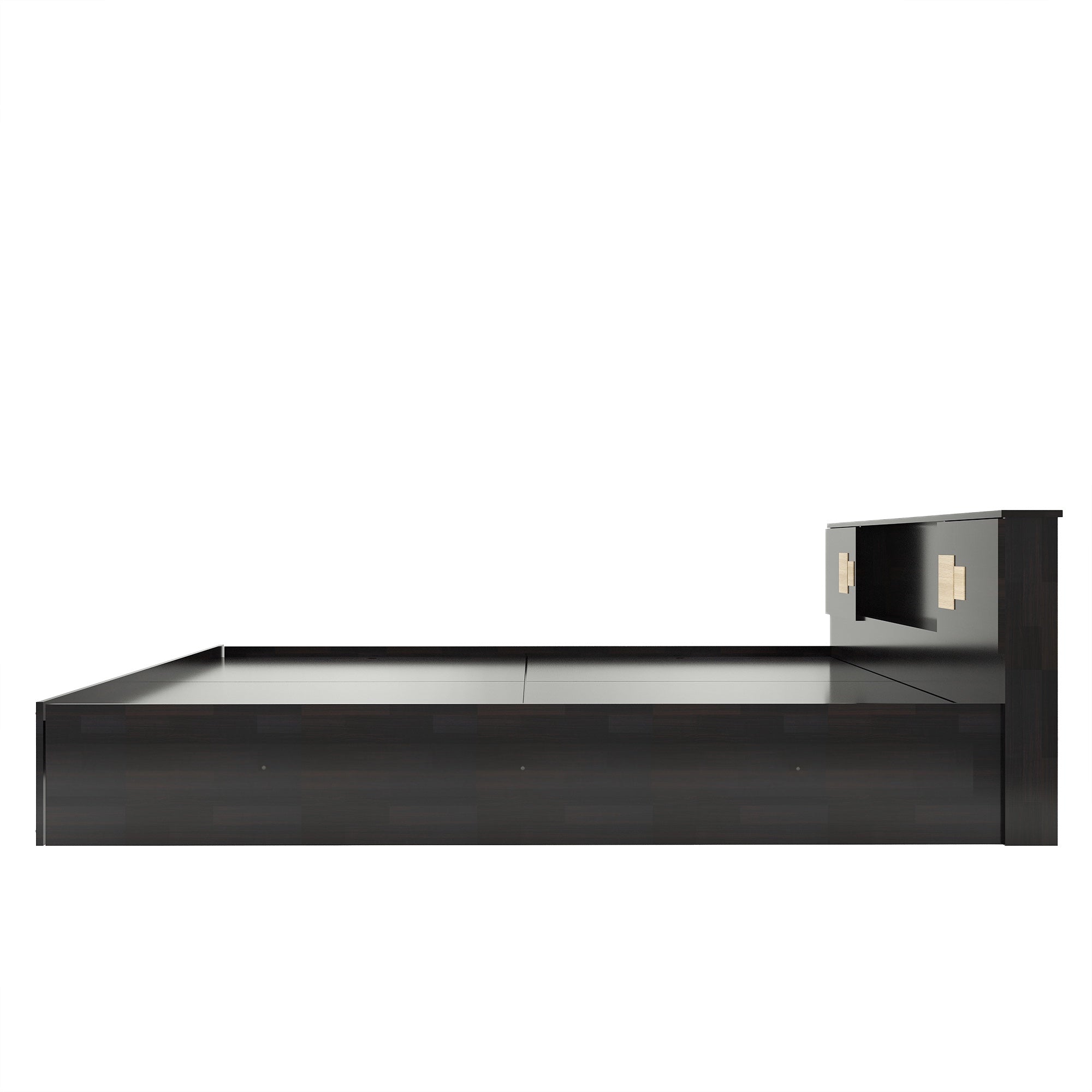 Kumiko Bed with Non-Woven Box Storage – Engineered Wood, Walnut Finish