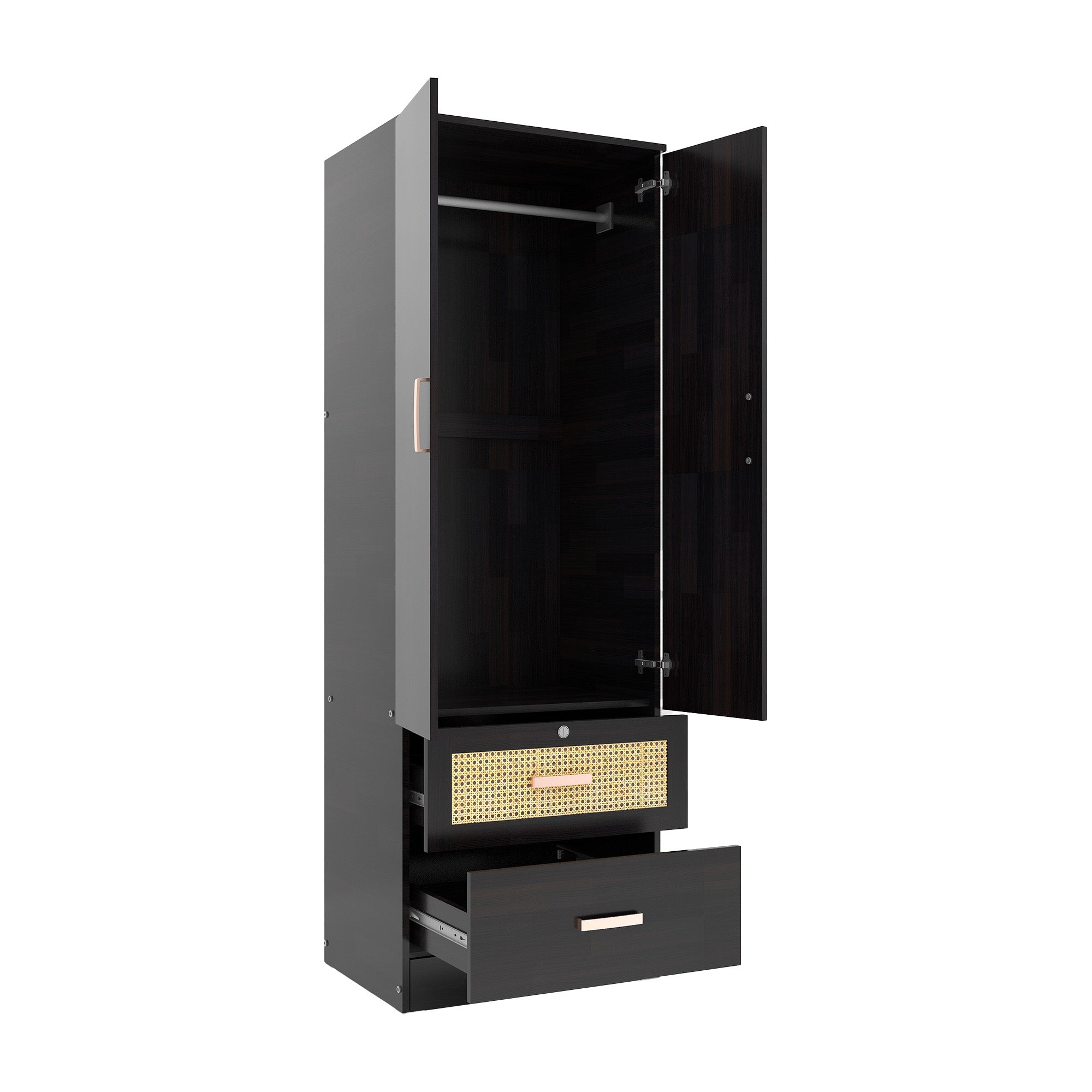 Ren Wooden 2-Door Wardrobe with Rattan Shutters – DF2H