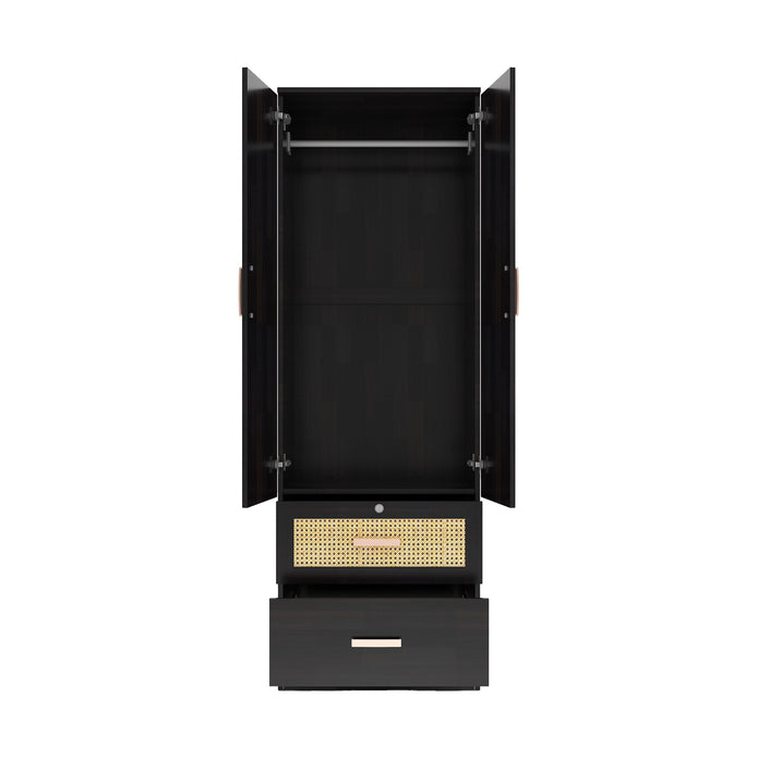 Ren Wooden 2-Door Wardrobe with Rattan Shutters – DF2H