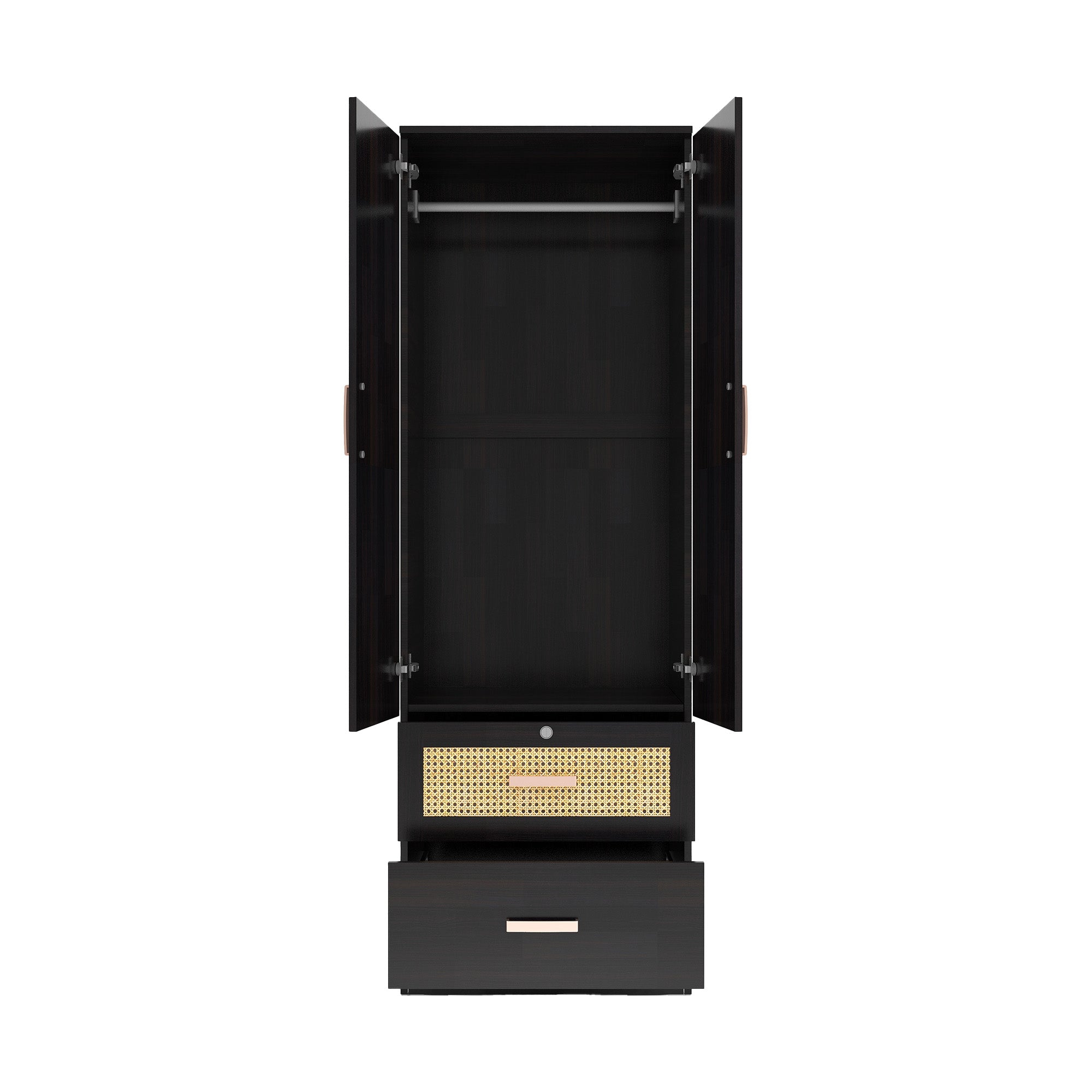 Ren Wooden 2-Door Wardrobe with Rattan Shutters – DF2H