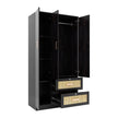 Ren 3-Door Engineered Wood Wardrobe with Rattan Design – Bedroom Almirah