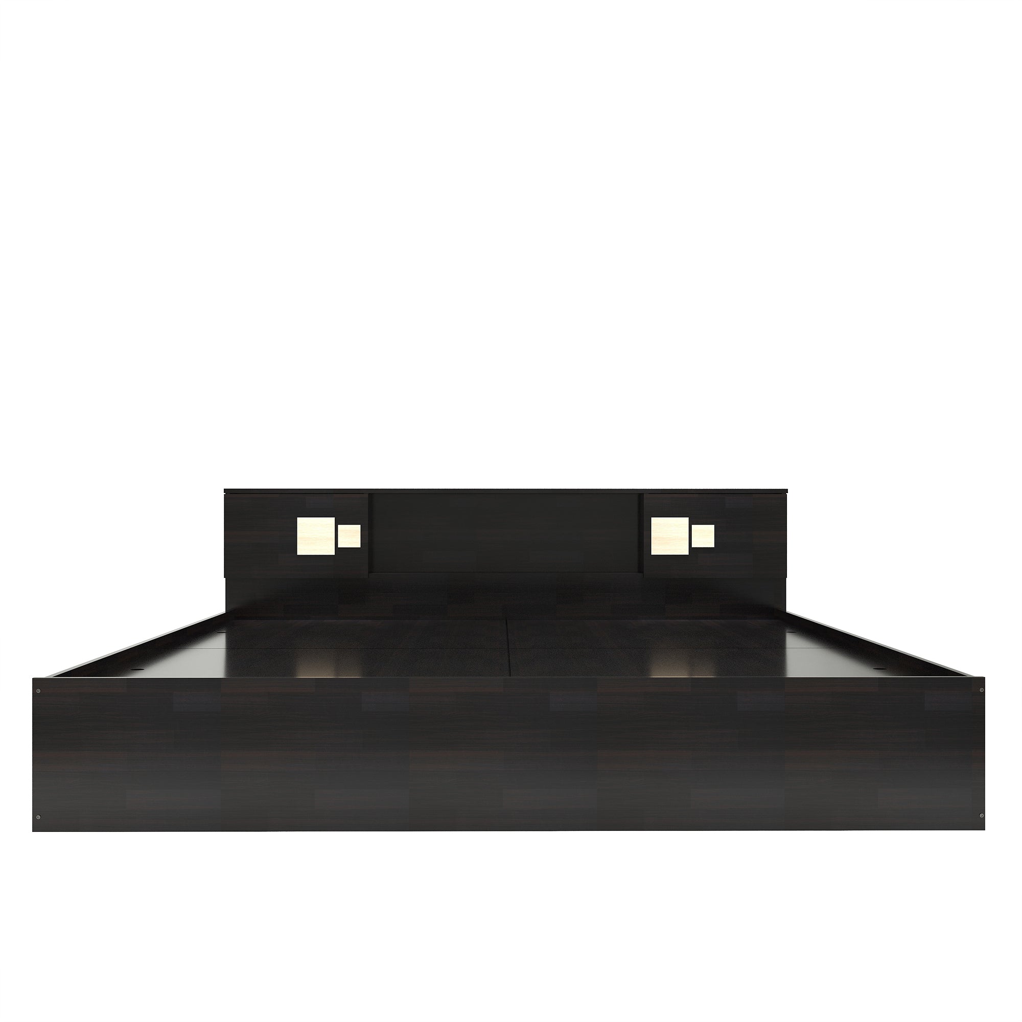 Kumiko Bed with Non-Woven Box Storage – Engineered Wood, Walnut Finish
