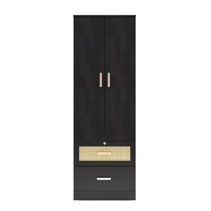 Ren Wooden 2-Door Wardrobe with Rattan Shutters – DF2H