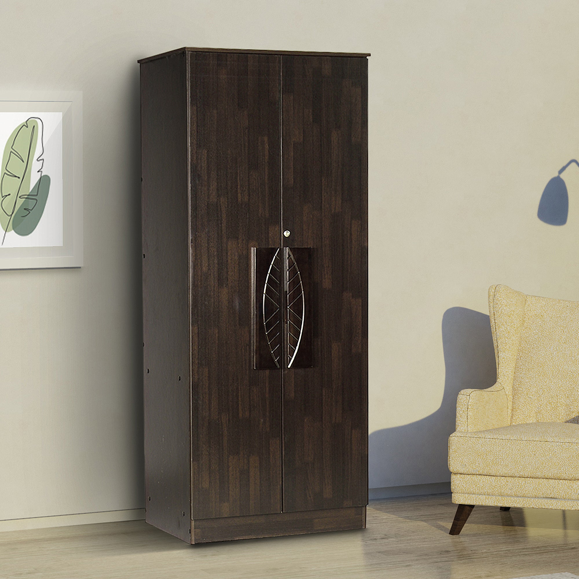 Litae 2-Door Engineered Wood Wardrobe – Compact Bedroom Almirah DF2H