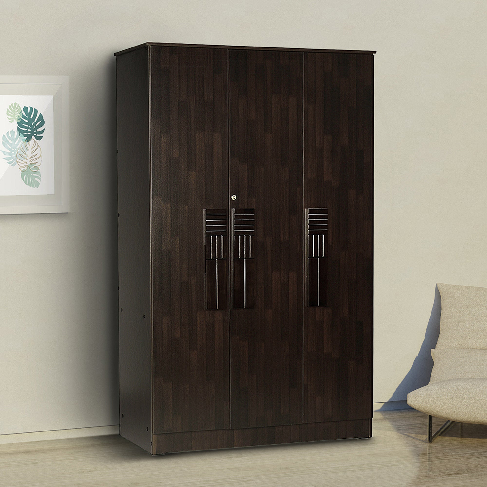 Laso 3-Door Engineered Wood Wardrobe with Shelves – DF2H