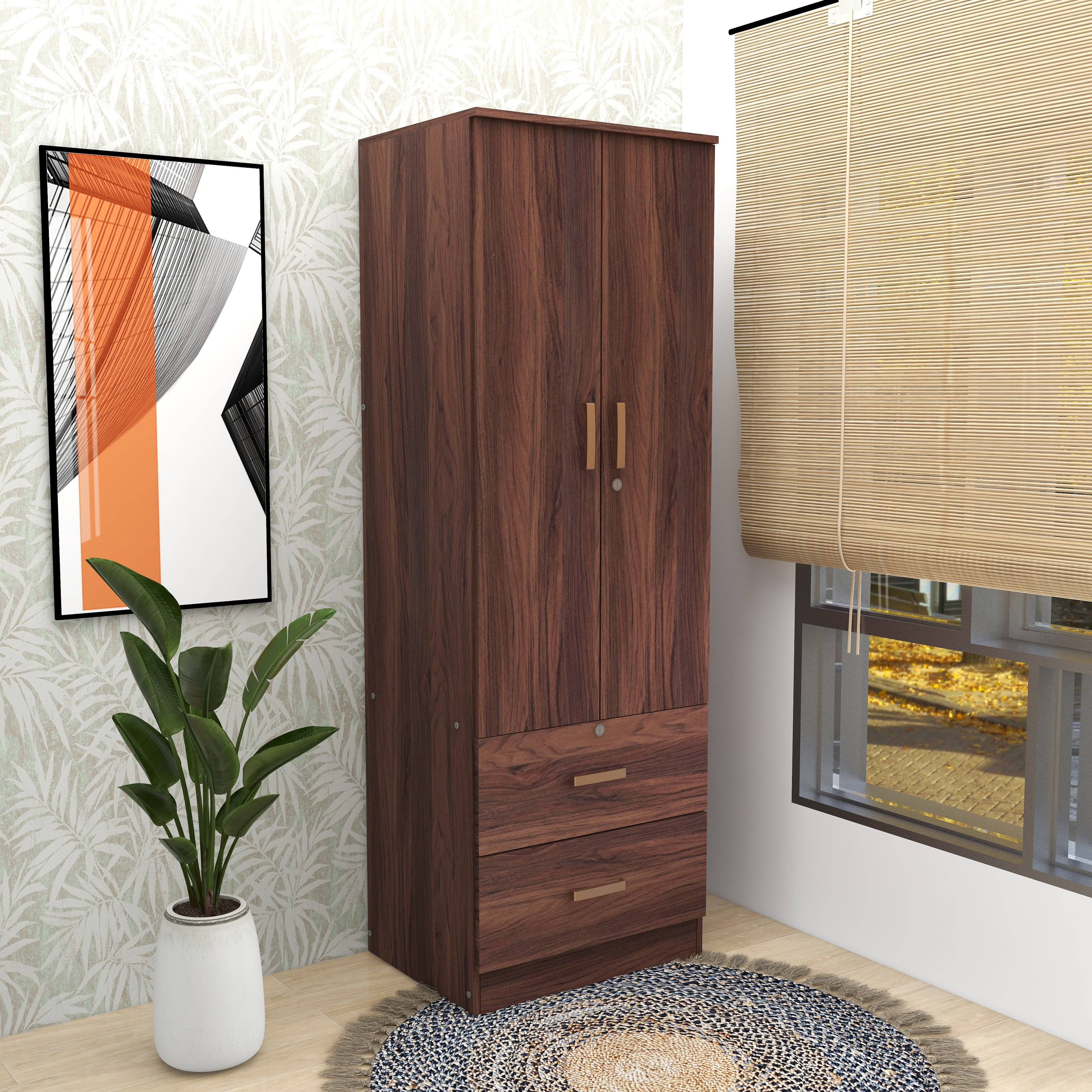 Ren 2-Door Wooden Wardrobe with Compact Storage – DF2H