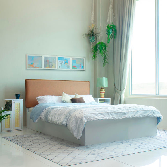 Namah Queen Bed – Leatherette Upholstery with Box Storage