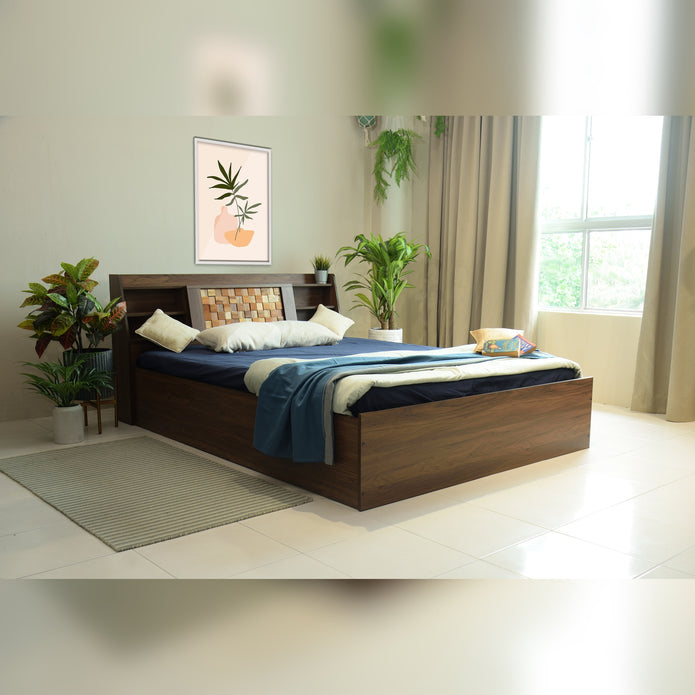 Timber Queen Bed – Walnut Finish with Box Storage