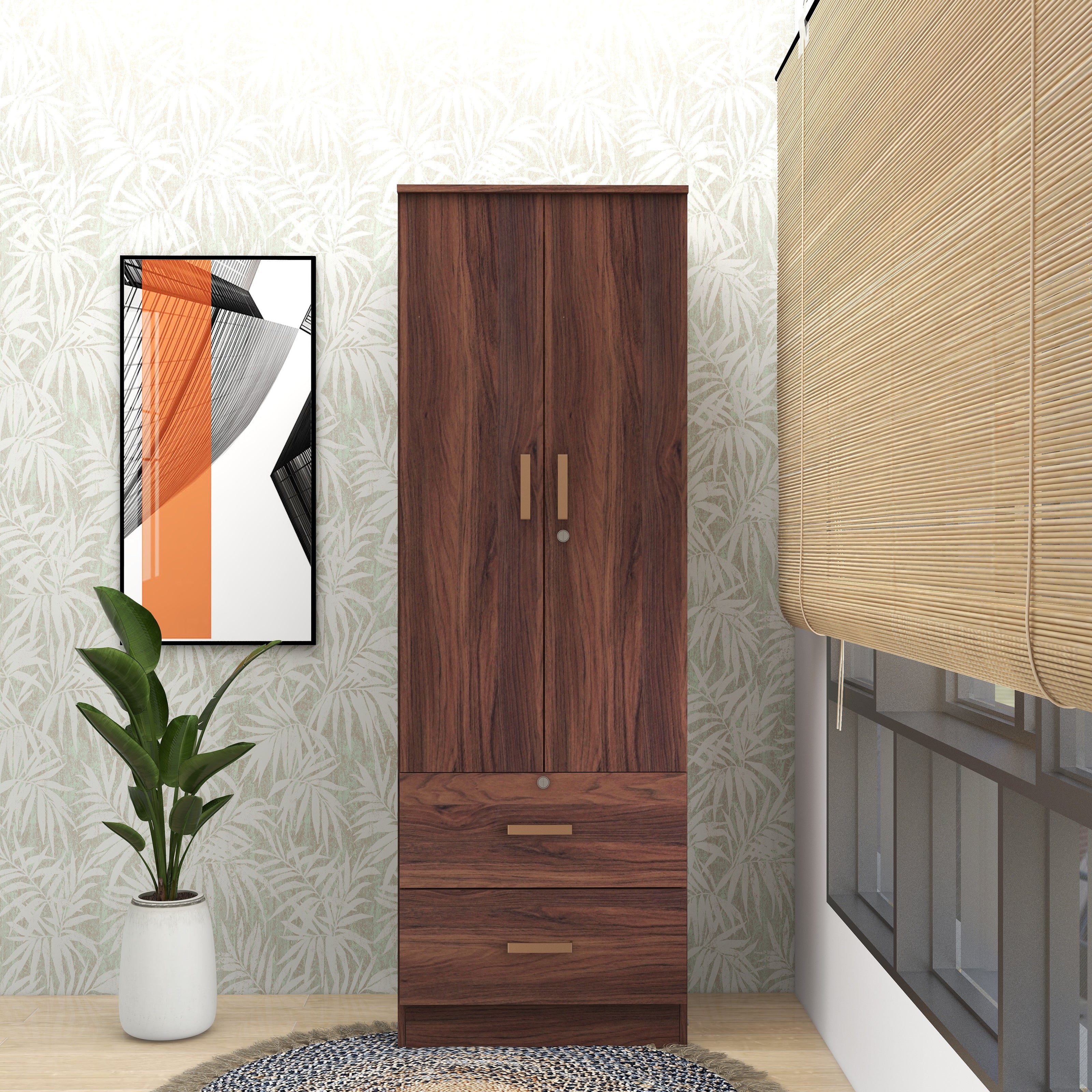 خزانة ملابس خشبية ببابين من رين – غرفة نوم مدمجة الميرة