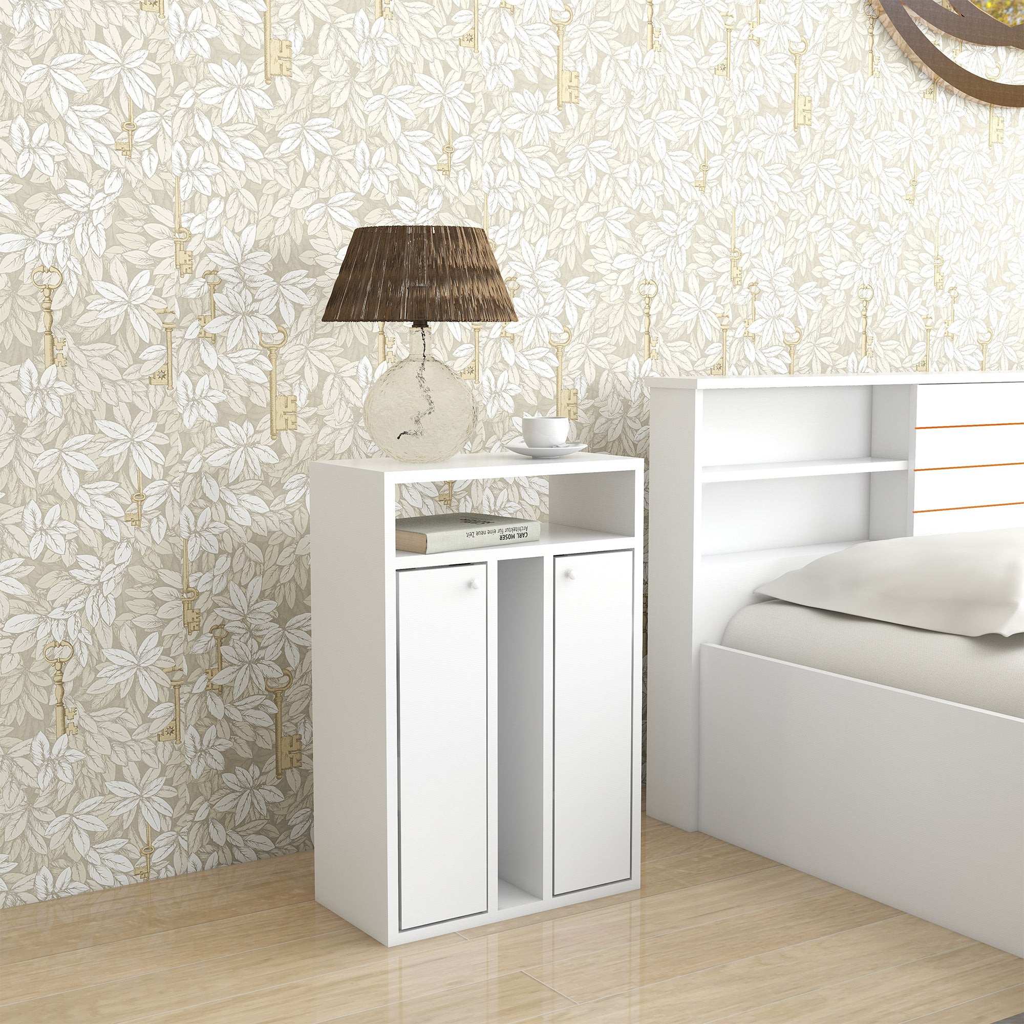 طاولة سرير رين - طاولة جانبية خشبية مدمجة مع درج تخزين