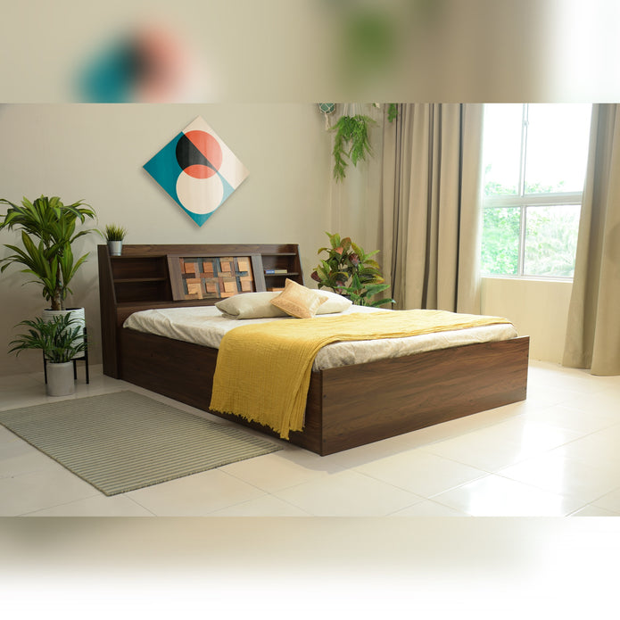 Timber Queen Bed – Walnut Finish with Box Storage