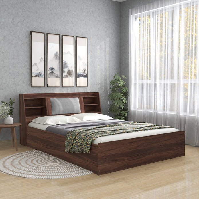 Lavish Queen Bed Walnut Base With Box Storage (Non-Woveen)