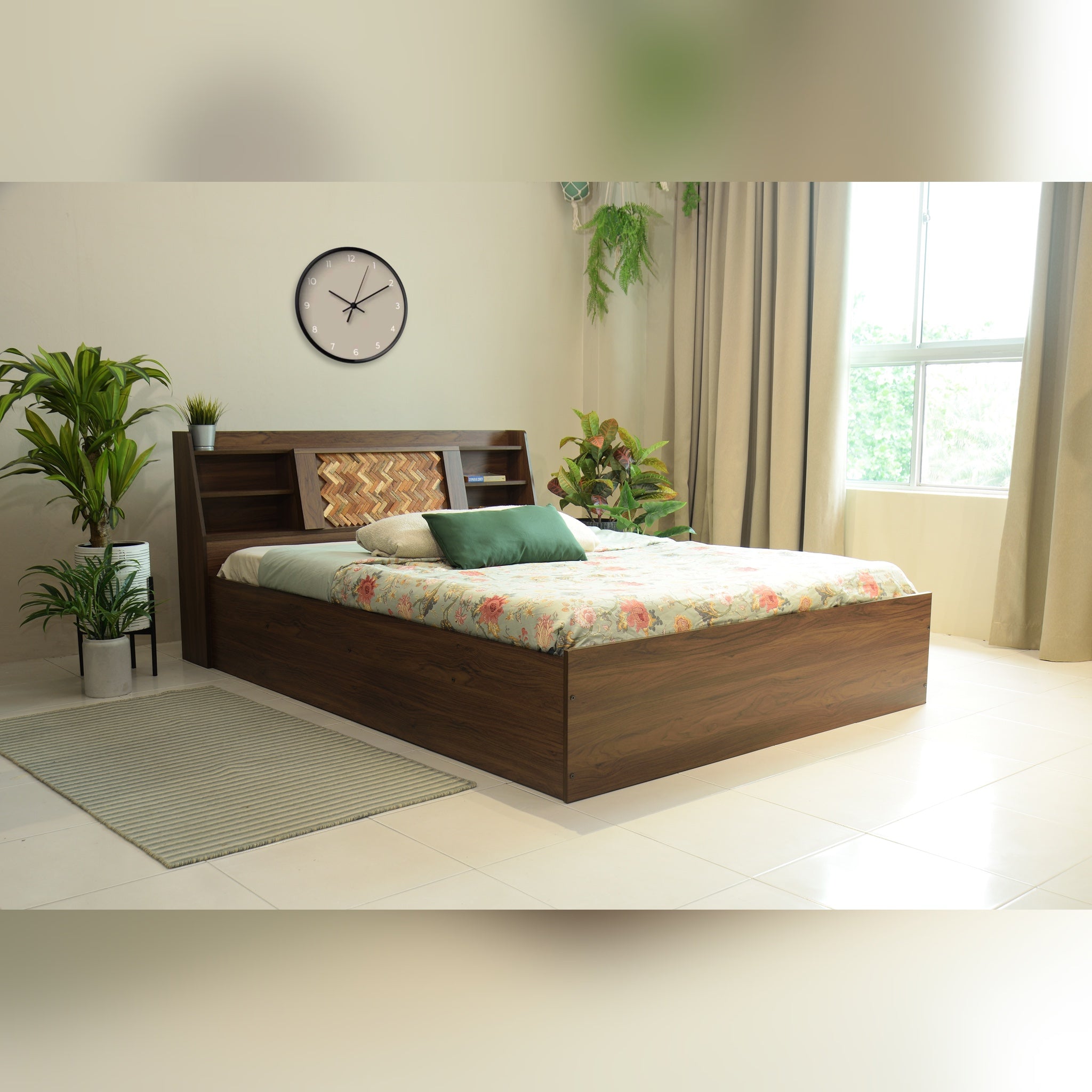 Timber Queen Bed – Walnut Finish with Box Storage