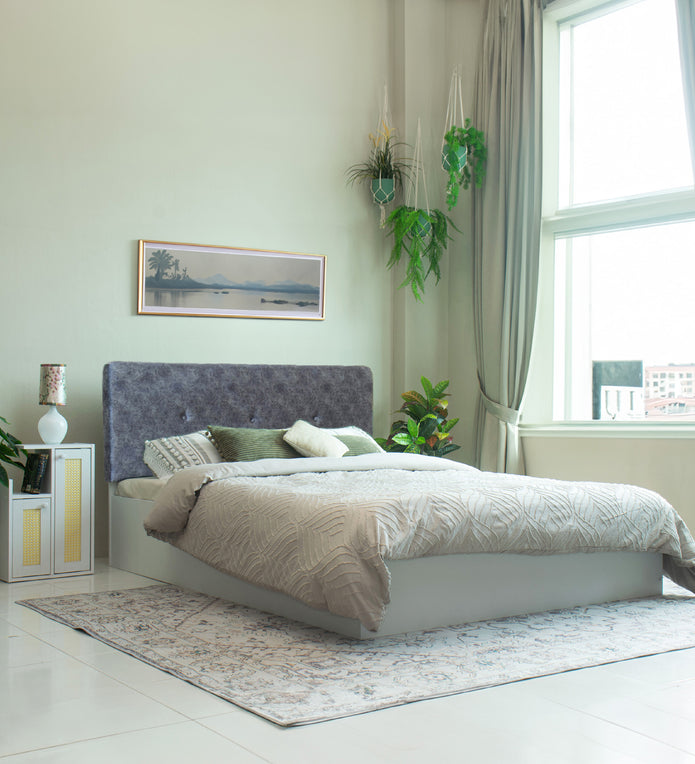 سرير جابا كوين - سرير منجد من الجلد الصناعي مع صندوق تخزين