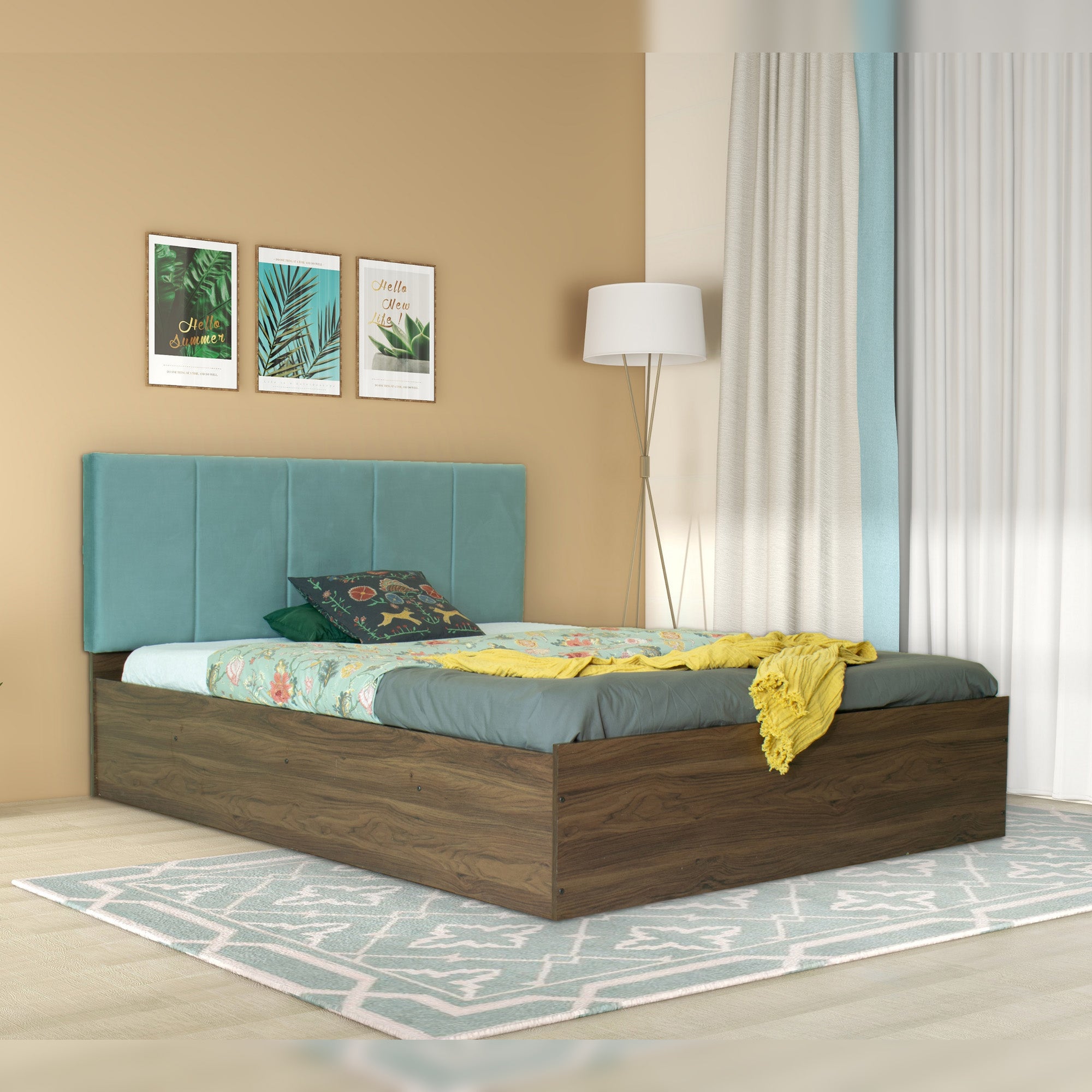 Yantra Queen Bed – Leatherette Upholstered Bed with Box Storage – DF2H