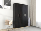 Kenzou 4-Door Engineered Wood Wardrobe – Large Almirah with Hanging Rod & Shelves