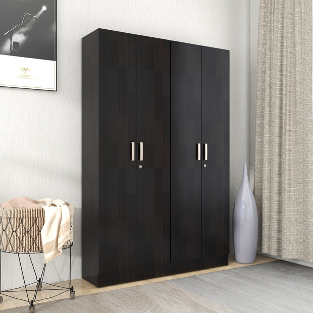 Kenzou 4-Door Engineered Wood Wardrobe – Large Almirah with Hanging Rod & Shelves