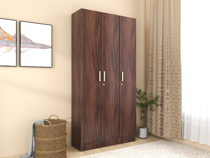 Kenzou 3-Door Engineered Wood Wardrobe – Modern Bedroom Storage Almirah by DF2H