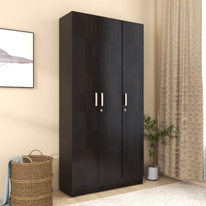 Kenzou 3-Door Engineered Wood Wardrobe – Modern Bedroom Almirah with Shelves