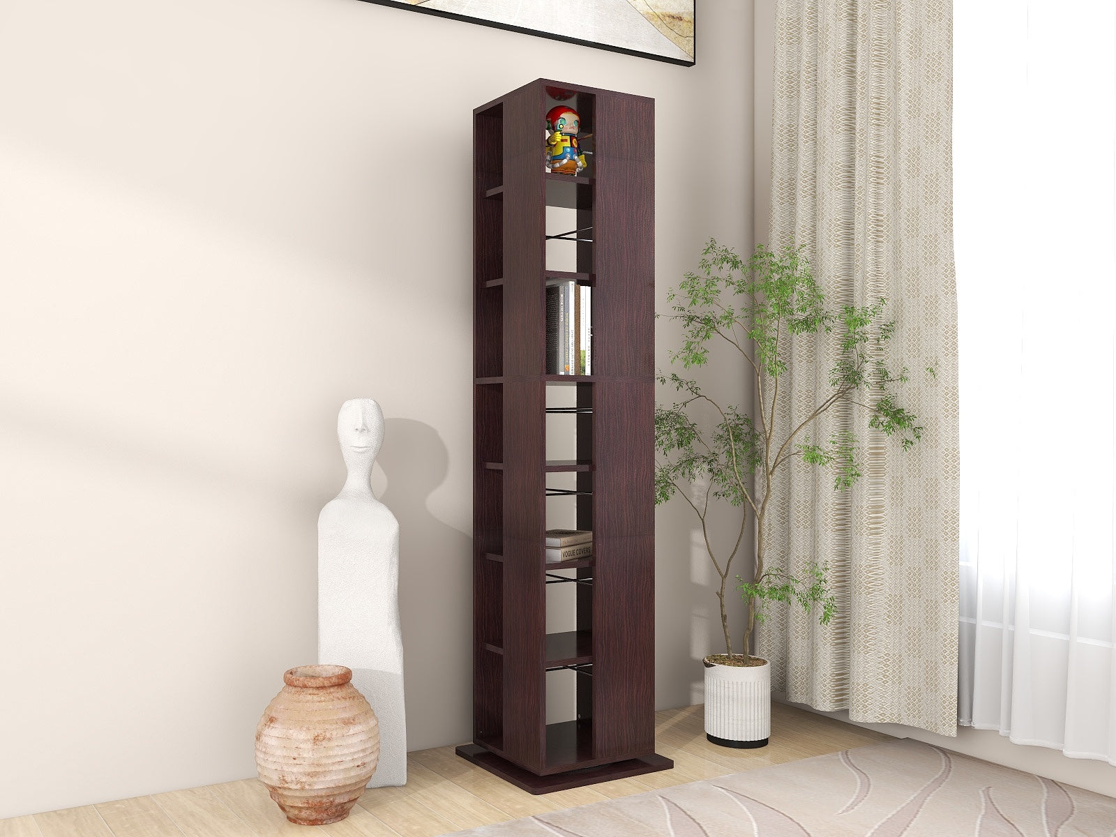 Shimada Rotatable Wooden Bookshelf in Columbia Walnut Finish – DF2H