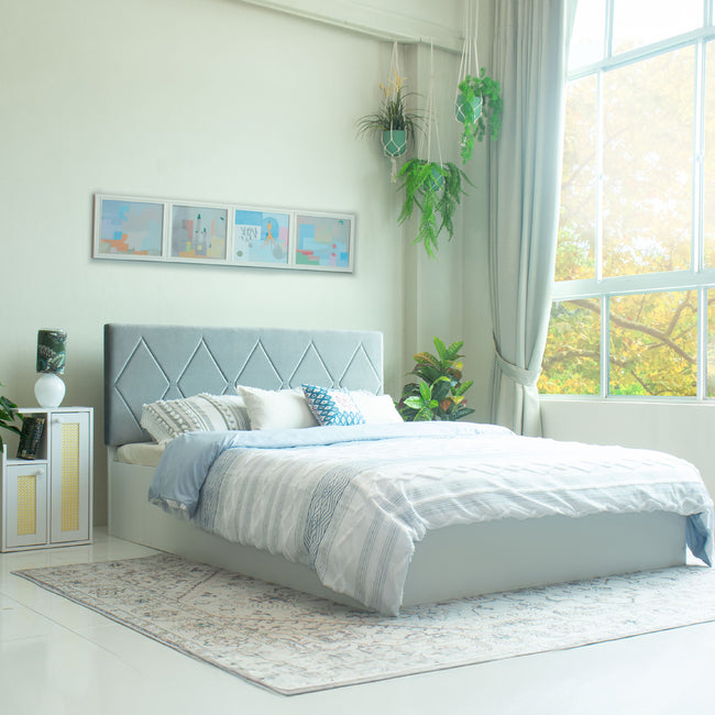 Kundalini Queen Bed – Leatherette Upholstered Bed with Box Storage
