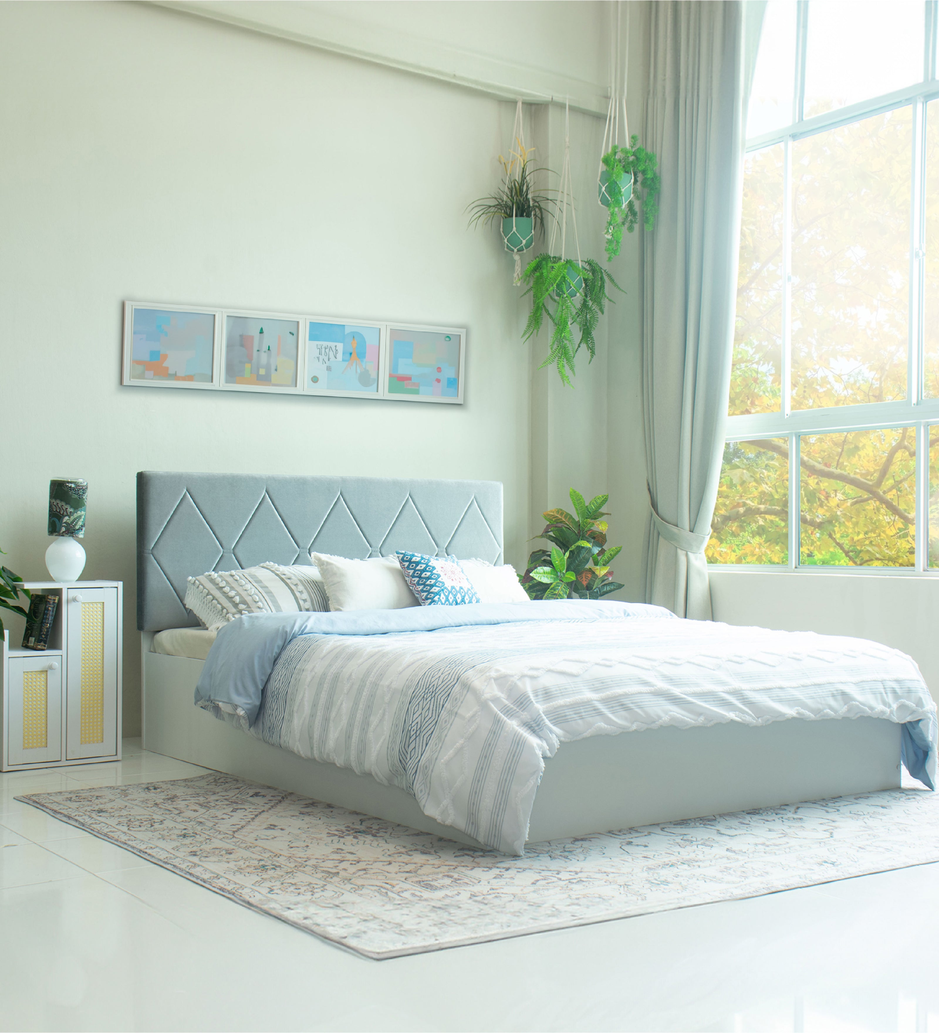 Kundalini Queen Bed – Leatherette Upholstered Bed with Box Storage