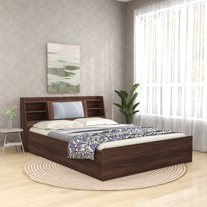 Lavish Queen Bed Walnut Base With Box Storage (Non-Woveen)