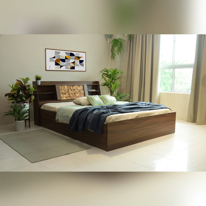 Timber Queen Bed – Walnut Finish with Box Storage