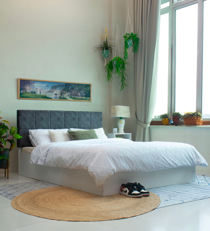 سرير برانا كوين - مُنجّد من الجلد الصناعي مع صندوق تخزين