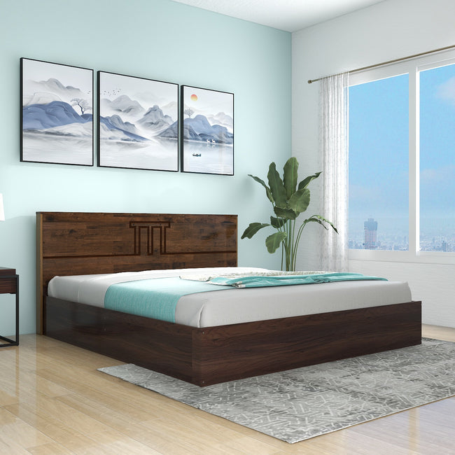 Styx Queen Bed – Solid Wood Headboard with Box Storage