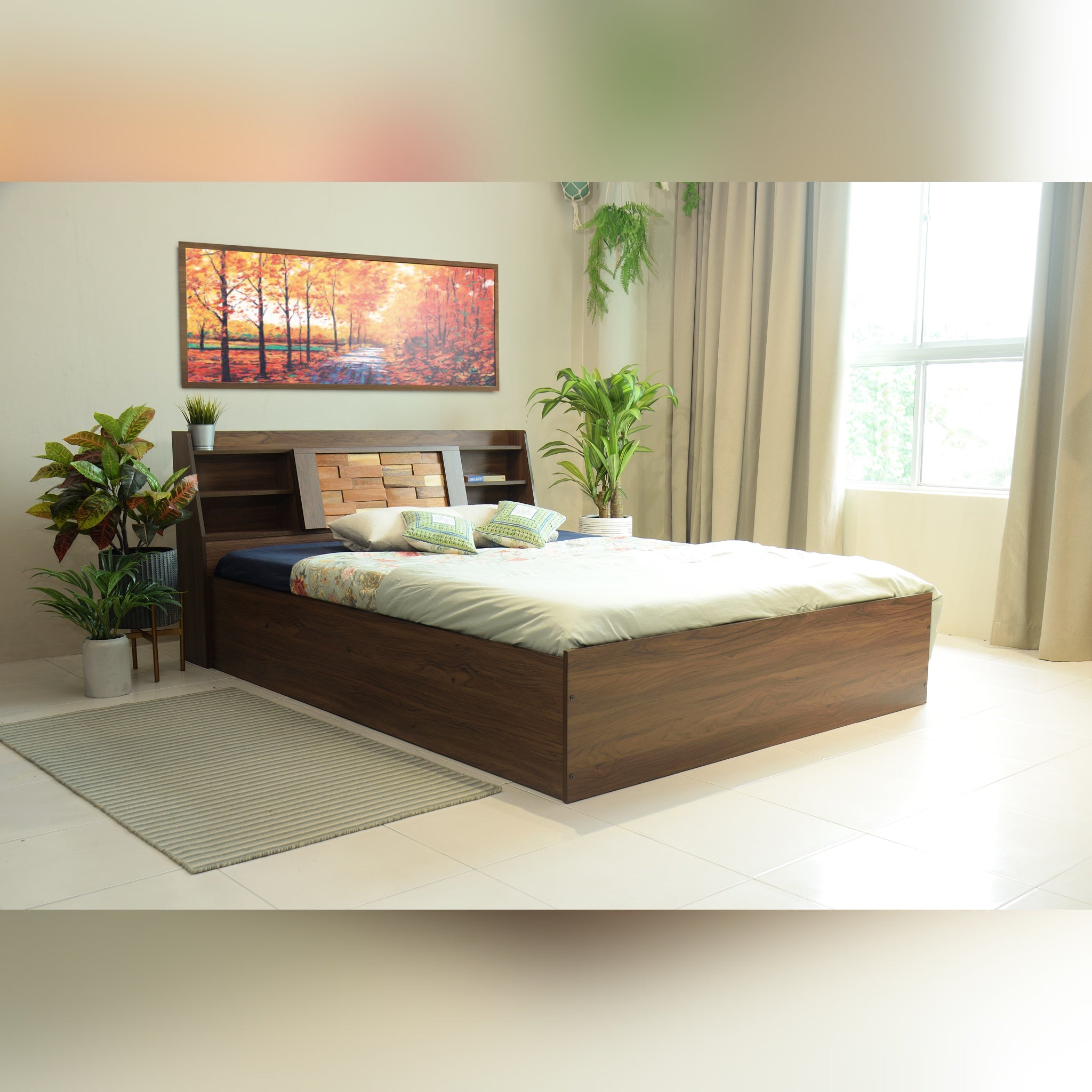 Timber Queen Bed – Walnut Finish with Box Storage