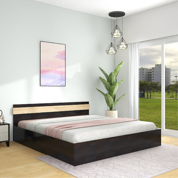 سرير جوبن مع صندوق تخزين غير منسوج - خشب هندسي، لمسة نهائية من خشب الجوز