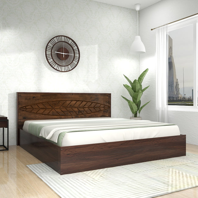 Themis Queen Bed – Solid Wood Headboard with Box Storage