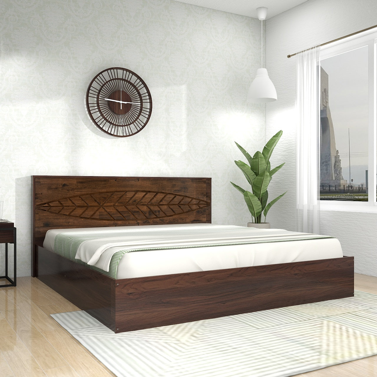 Themis Queen Bed – Solid Wood Headboard with Box Storage – DF2H