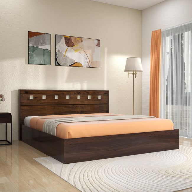 Erinnyes Queen Bed – Solid Wood Headboard with Box Storage