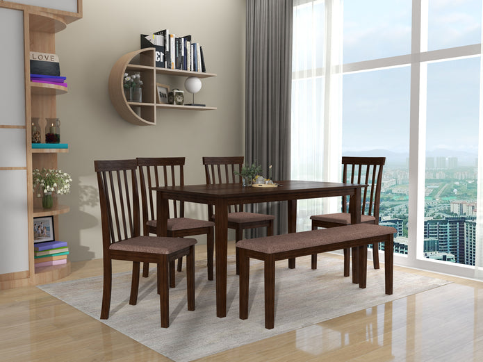 Monterey 6-Seater Solid Wood Dining Table with Bench and Chairs – DF2H