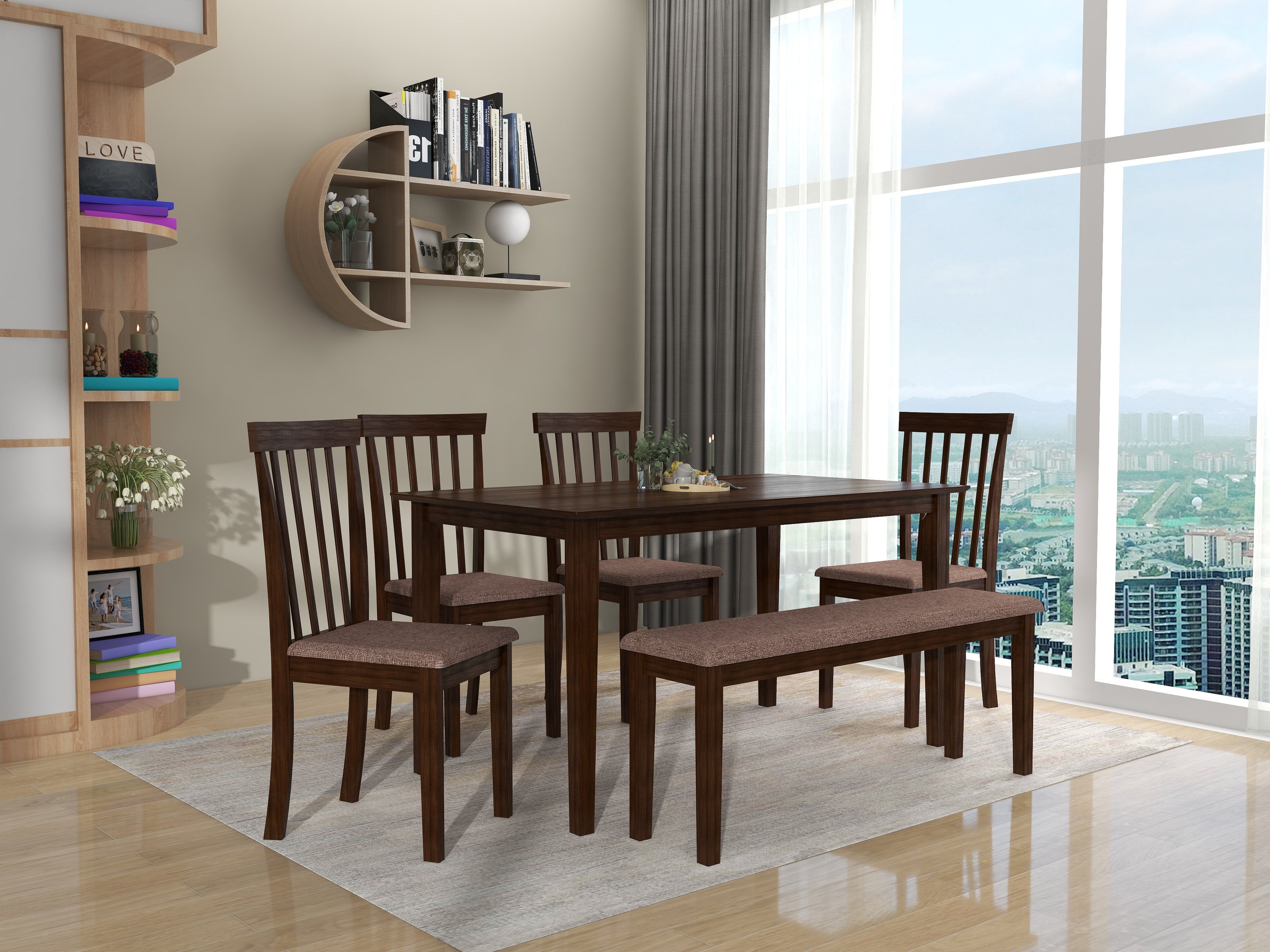 Monterey 6-Seater Solid Wood Dining Table with Bench and Chairs – DF2H