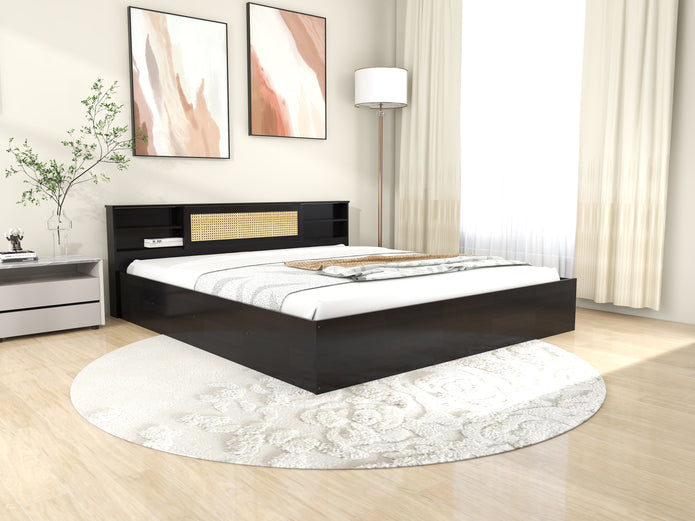 Kaito Queen Bed with Rattan Headboard and Box Storage – DF2H