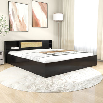 Kaito Queen Bed with Rattan Headboard and Box Storage – DF2H