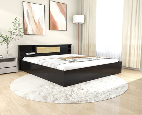 Kaito Queen Bed with Rattan Headboard and Box Storage – DF2H