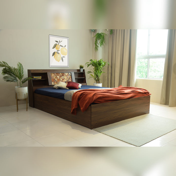 Timber Queen Bed – Walnut Finish with Box Storage