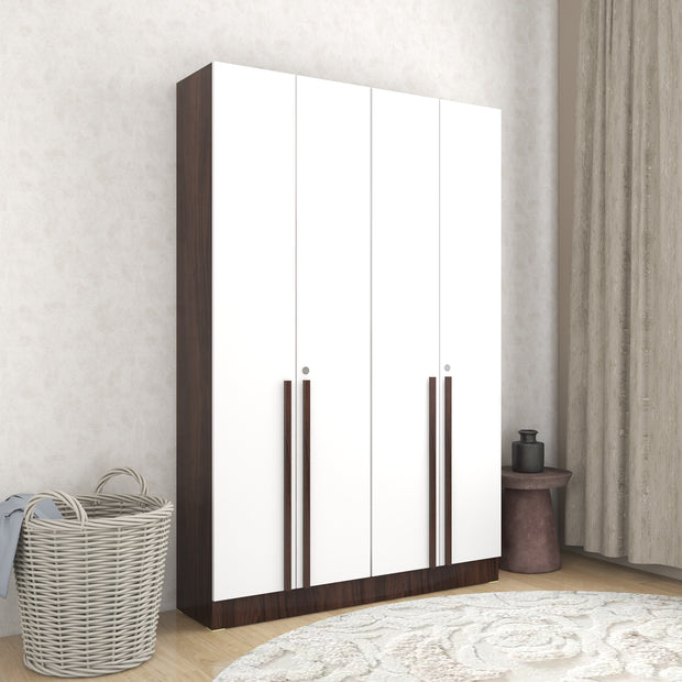 Kenzou 4-Door Engineered Wood Wardrobe – Large Almirah with Hanging Rod & Shelves