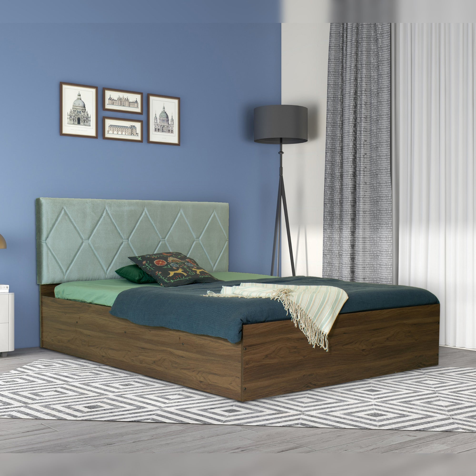 Kundalini Queen Bed – Leatherette Upholstered Bed with Box Storage – DF2H