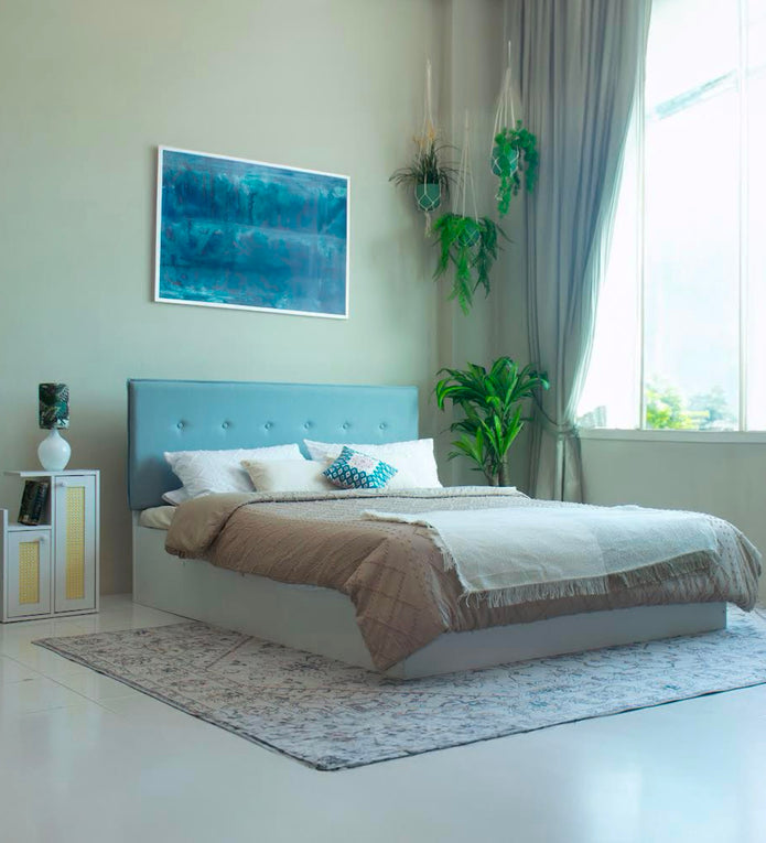 سرير فيراباد كوين - سرير منجد من الجلد الصناعي مع صندوق تخزين