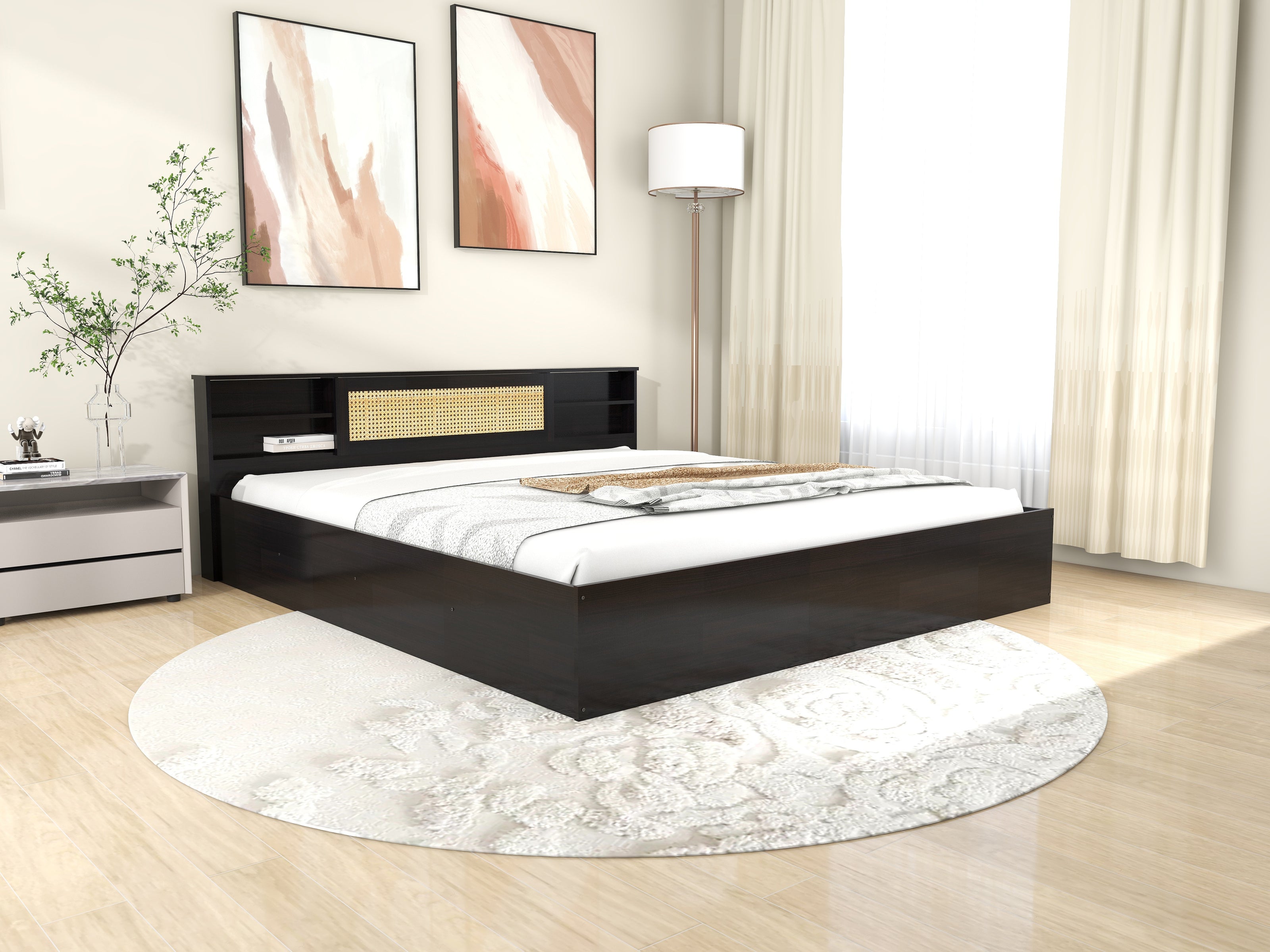 Kaito Bed – Rattan Headboard with Box Storage (Non-Woven Base)