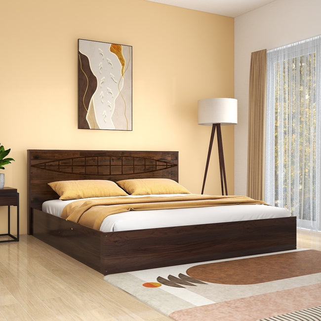 Muses Queen Bed – Solid Wood Headboard with Box Storage